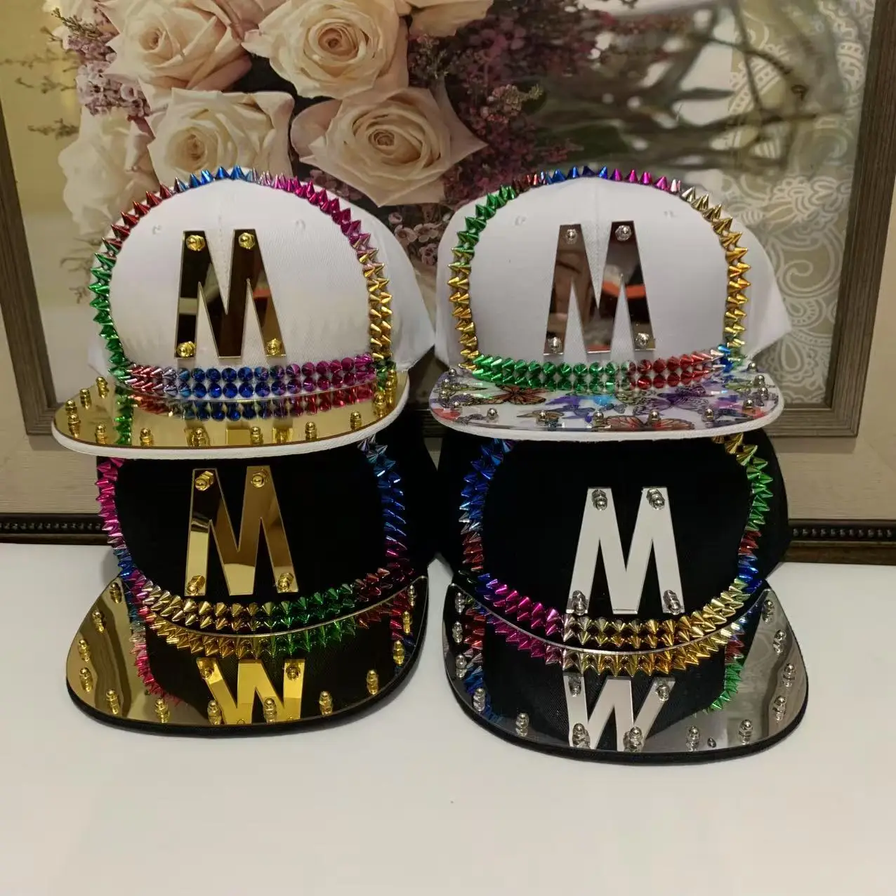 

Мужская и женская новая вечерние крутая красочная пуговица ручной работы с заклепками, модная подарочная кепка для уличных танцев