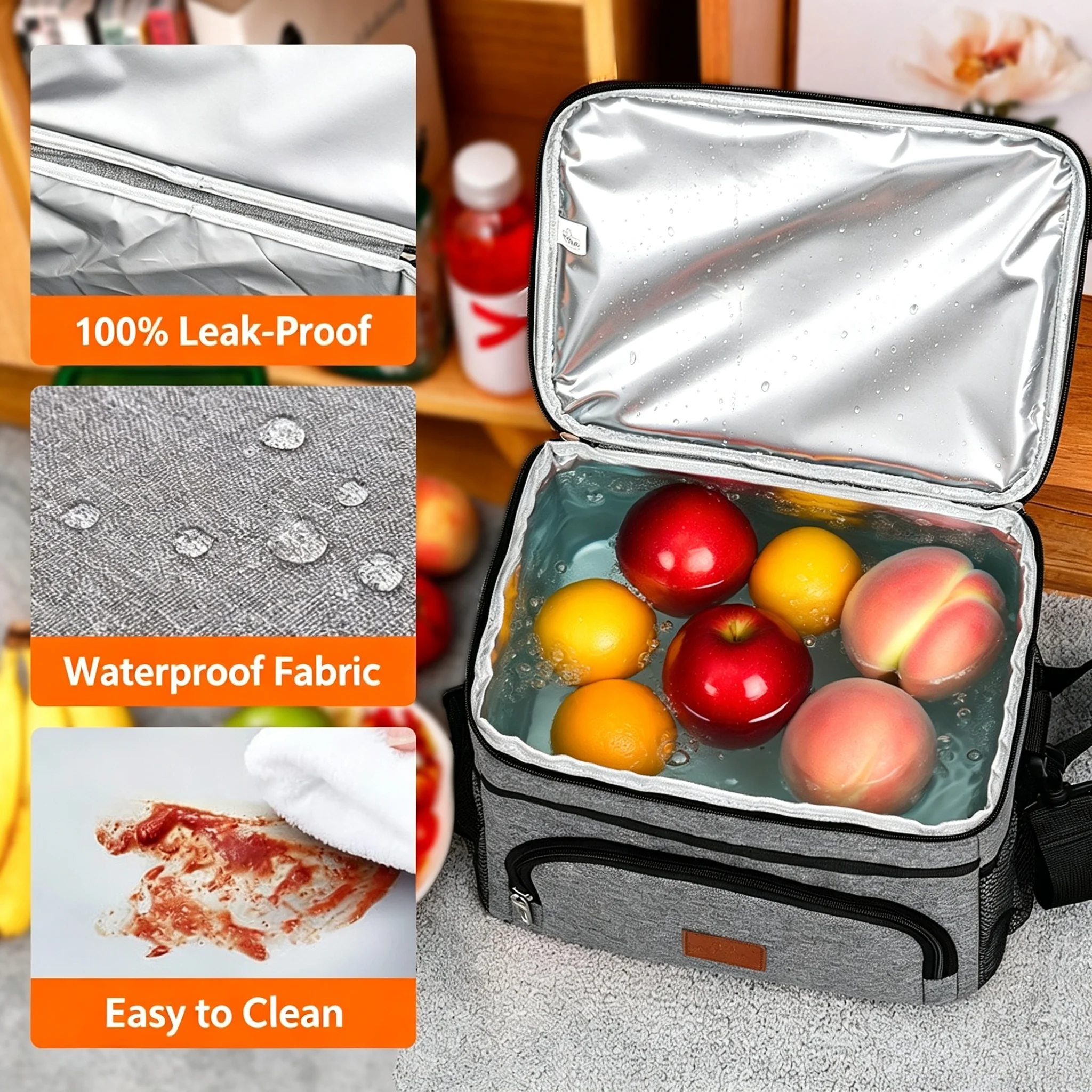 15L Large-sized hand-held picnic bag, PEVA water-resistant single-shoulder insulated bag, portable vehicle-mounted lunch bag