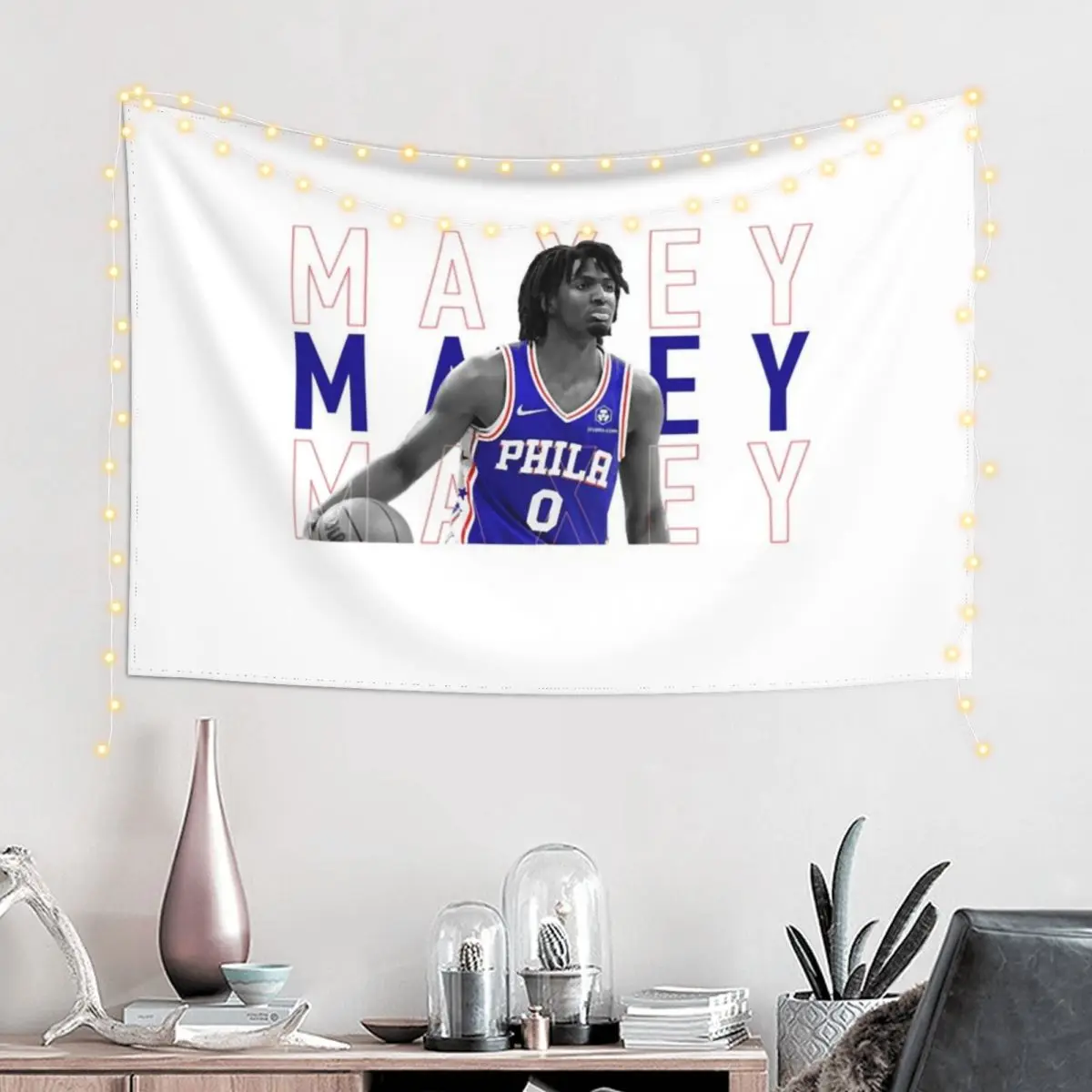 Tyrese Maxey Typography 76ers Tapestry Decorations For Your Bedroom Wall Hanging Wall Wall Carpet Tapestry