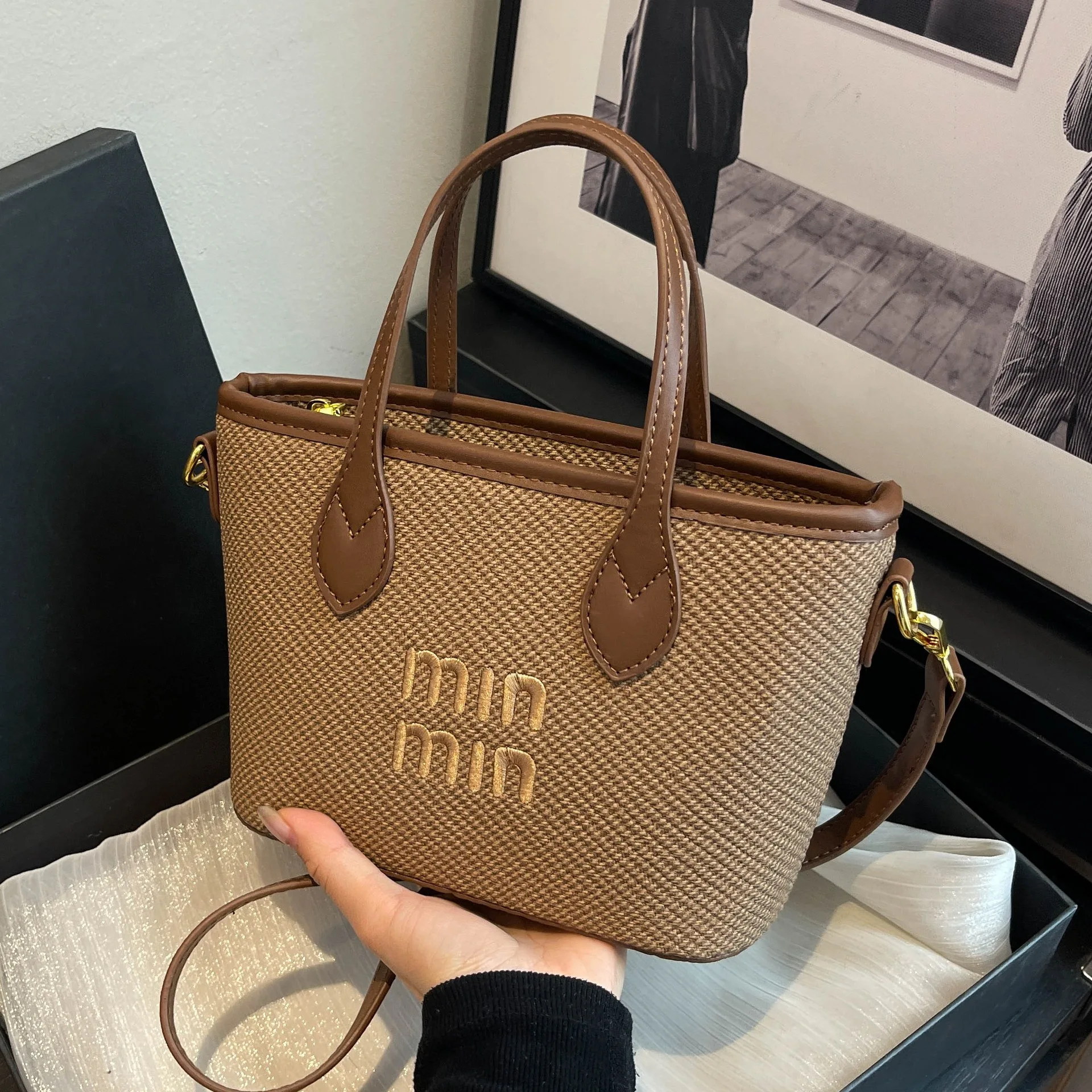 

Весенняя винтажная сумка-маркет 2024, женская сумка-ведро с цветными блоками, кошелек в стиле ретро с верхней ручкой, богемная сумка через плечо, день-ночь