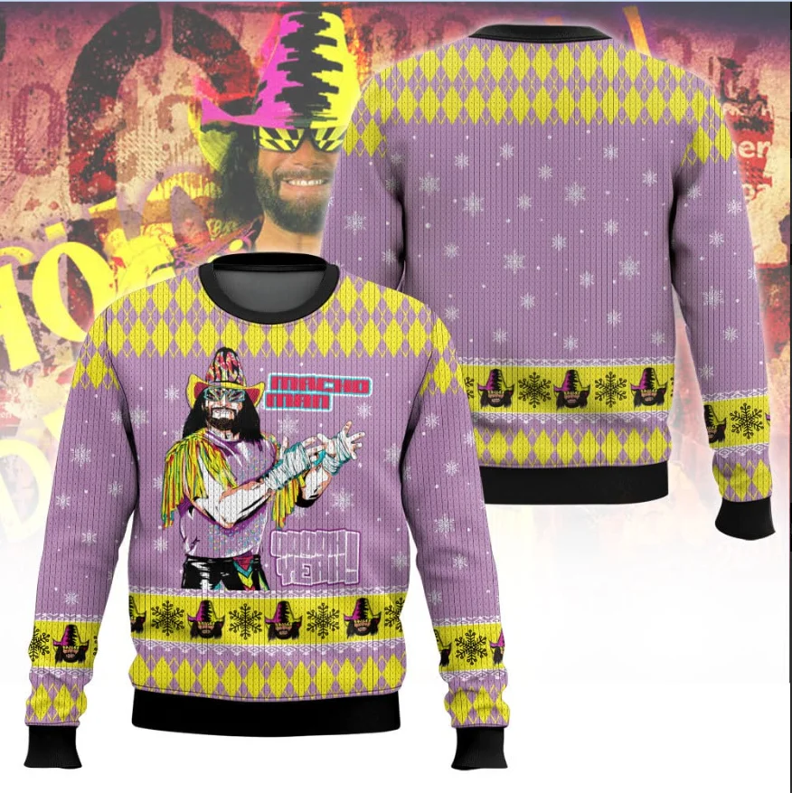 Famous Wrestler Macho Man Autumn and Winter 3D Print Ugly Christmas Men's Women's Pullovers Couple Outdoor Party Casual Wear