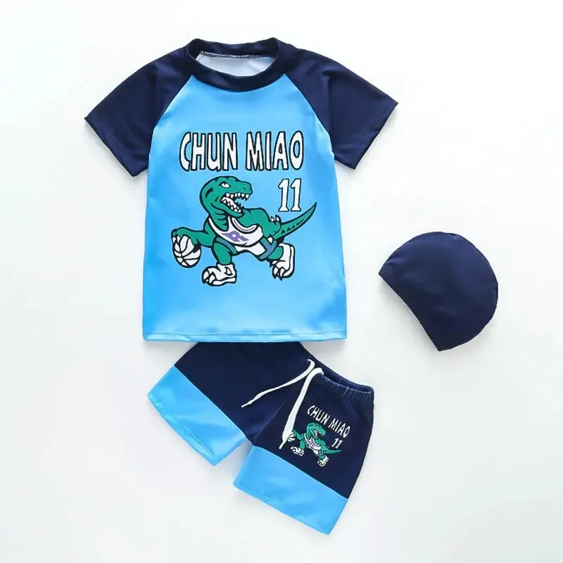 Summer Boys Swimsuit for Kids Split Sun Quick Dry With Swim Cap Swimsuit Cartoon Boys Set