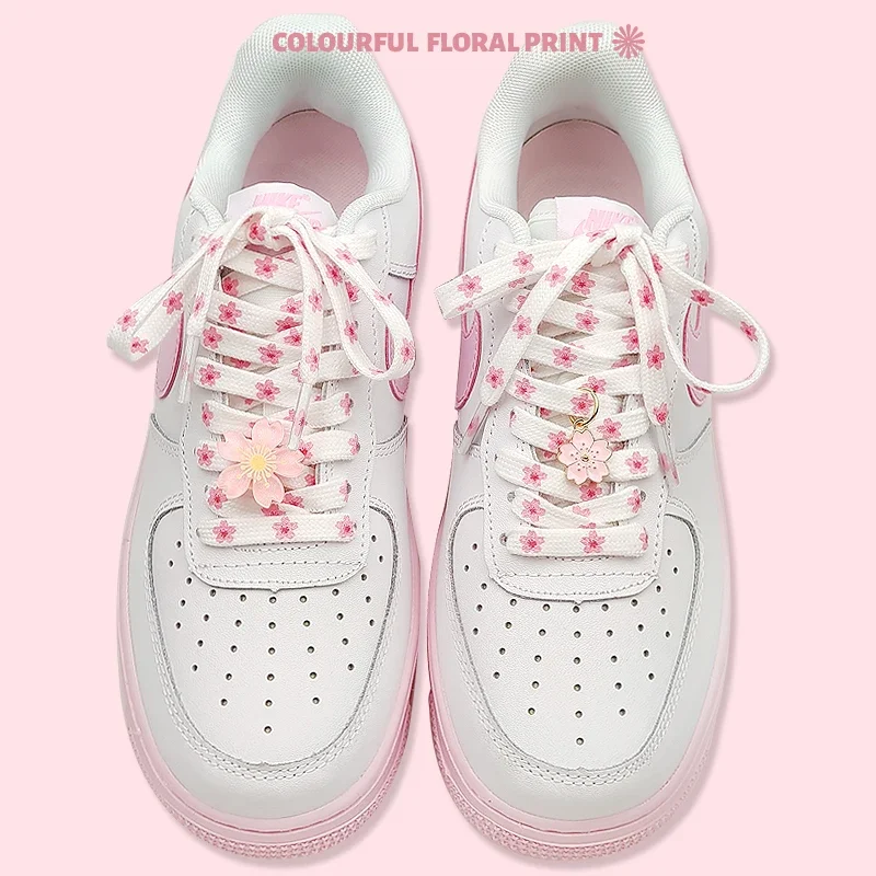 1Pair Flower Print Shoelaces for Casual Flat Shoes Laces for Sneakers Daisy Sakura Shoestring Kids Women Laces Shoes Accessories