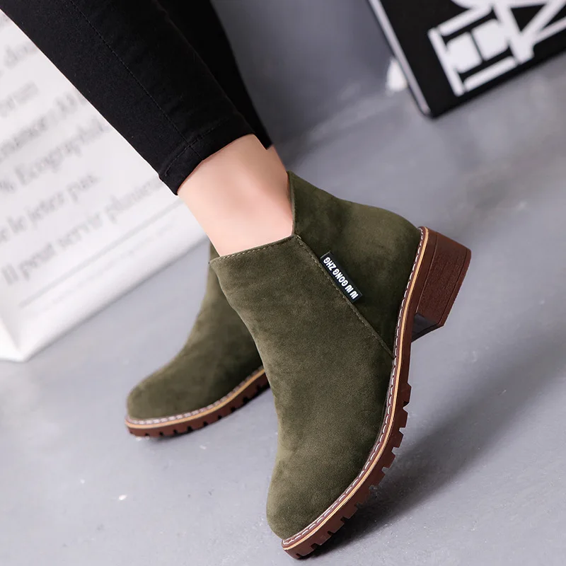 

New Women's Boots Korean Side Zipper Short Boots Female Low Chelsea Boots Non Slip Frosted Faux Suede Shoes for Women Ankle Boot