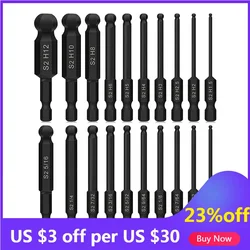 20Pcs Ball End Hex Head Allen Wrench Drill Bit Set Magnetic Metric SAE Allen Screwdriver Bits S2 Hex Bit Set Hex Key Socket Bits