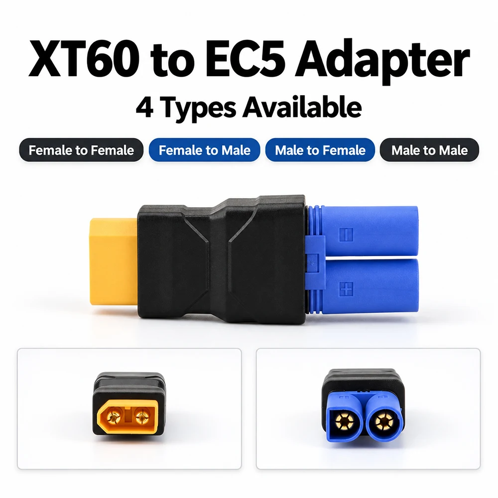 EC5 to XT60 Connector XT60 Male to EC5 Male Adapter Injection Molded RC Battery Adapter for LiPo Battery Micro FPV Drone