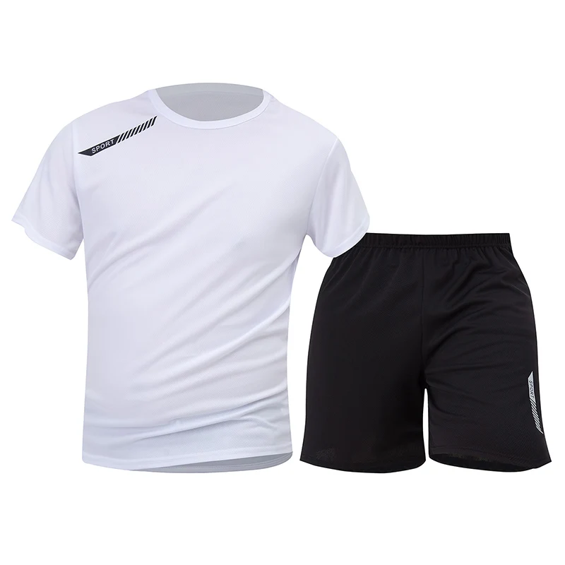 2 قطعة الرجال أبيض وأسود بسيط التجفيف السريع تنفس دعوى الشباب الرياضة قصيرة الأكمام منتصف العمر حجم كبير جوكر السراويل #2