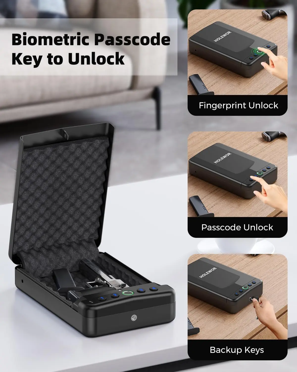 Car Gun Safe, Small Pistol Safe Biometric Gun Safe for Handgun, Portable Fingerprint Quick Access Handgun Safe for Nightstand Be