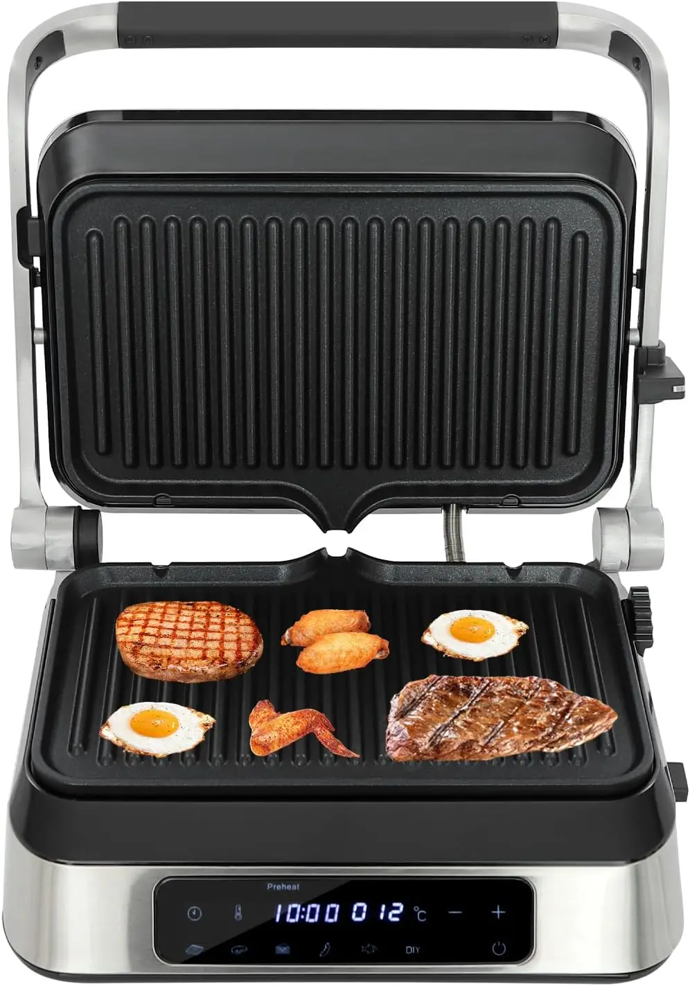 

Sandwich Maker,1600W Touch-sensitive 2 In 1 Steak Making Machine, Adjustable Sandwich Making Machine with LED Display Screen for
