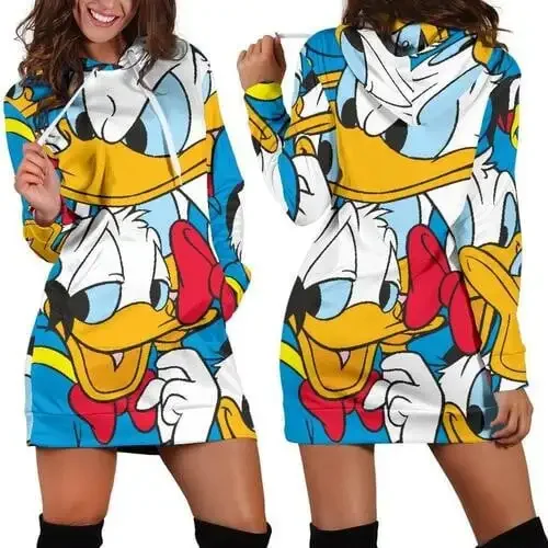 

Disney Duck Hoodie Dress 3D All Over Print For Women Hoodie Fashion Dress Disney Long Sleeve Hooded Dress