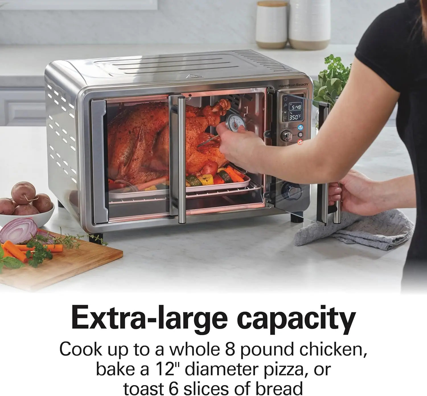 Digital Air Fryer Toaster Oven Combo, XL Size, 0.9 cu. ft. Capacity, Stainless Steel, with Easy-Access French Doors and 6 Functi