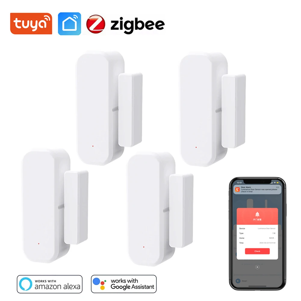 Tuya Zigbee-Sensor inteligente de puerta y ventana, alarma de seguridad magnética, aplicación remota Smart Life, Monitor, necesita concentrador, funciona con Alexa y Google Home