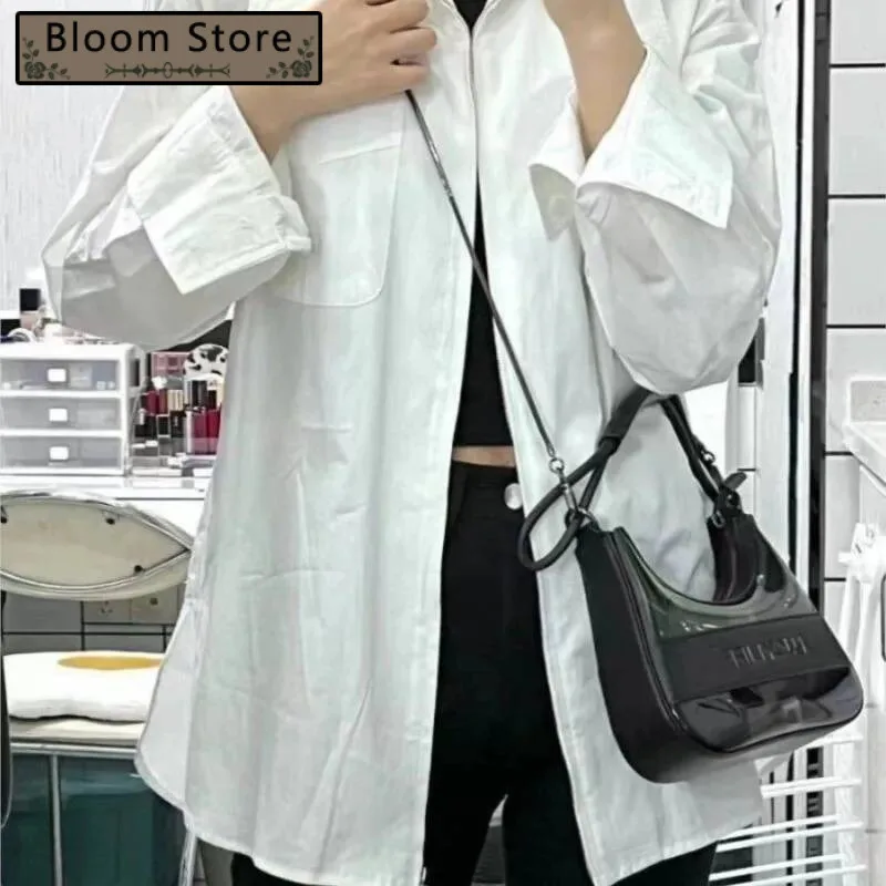 Black Transparent Glossy Panel Underarm Women Fashion Design Minimalist Letter Shoulder Ladies Personality Crossbody Bag