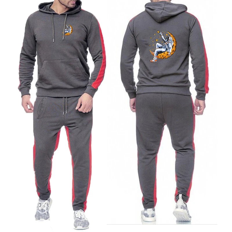 

landing moon 2025 Spring Autumn Lunar Cleaner Men's Long Sleeves Pocket Hoodies+Casual Sweatpants Solid Color Sports Suits