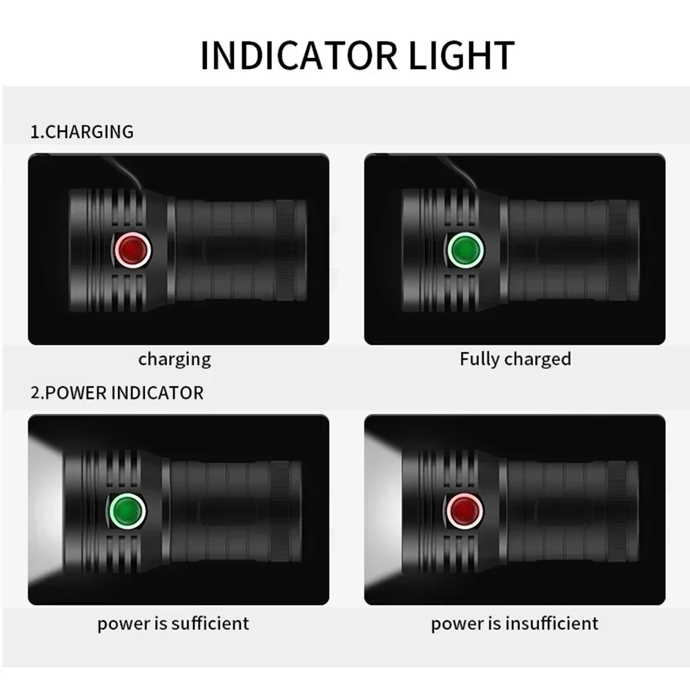 3*XHP90 Super Bright LED Flashlight 18650 T6 LED Powerful USB Rechargeable Built-in 4800mAh Waterproof Camping Lantern Torch