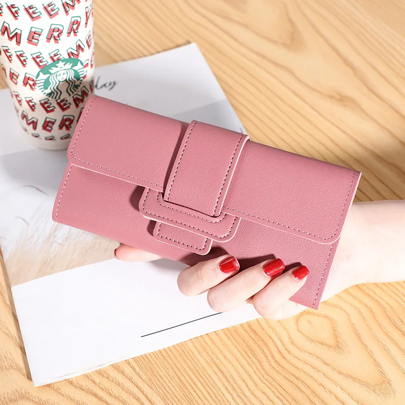 Simple Long Money Wallet Student Clutch Women Solid Color Multi-function Purse Multi-card Holder Pocket Buckle Card Bag