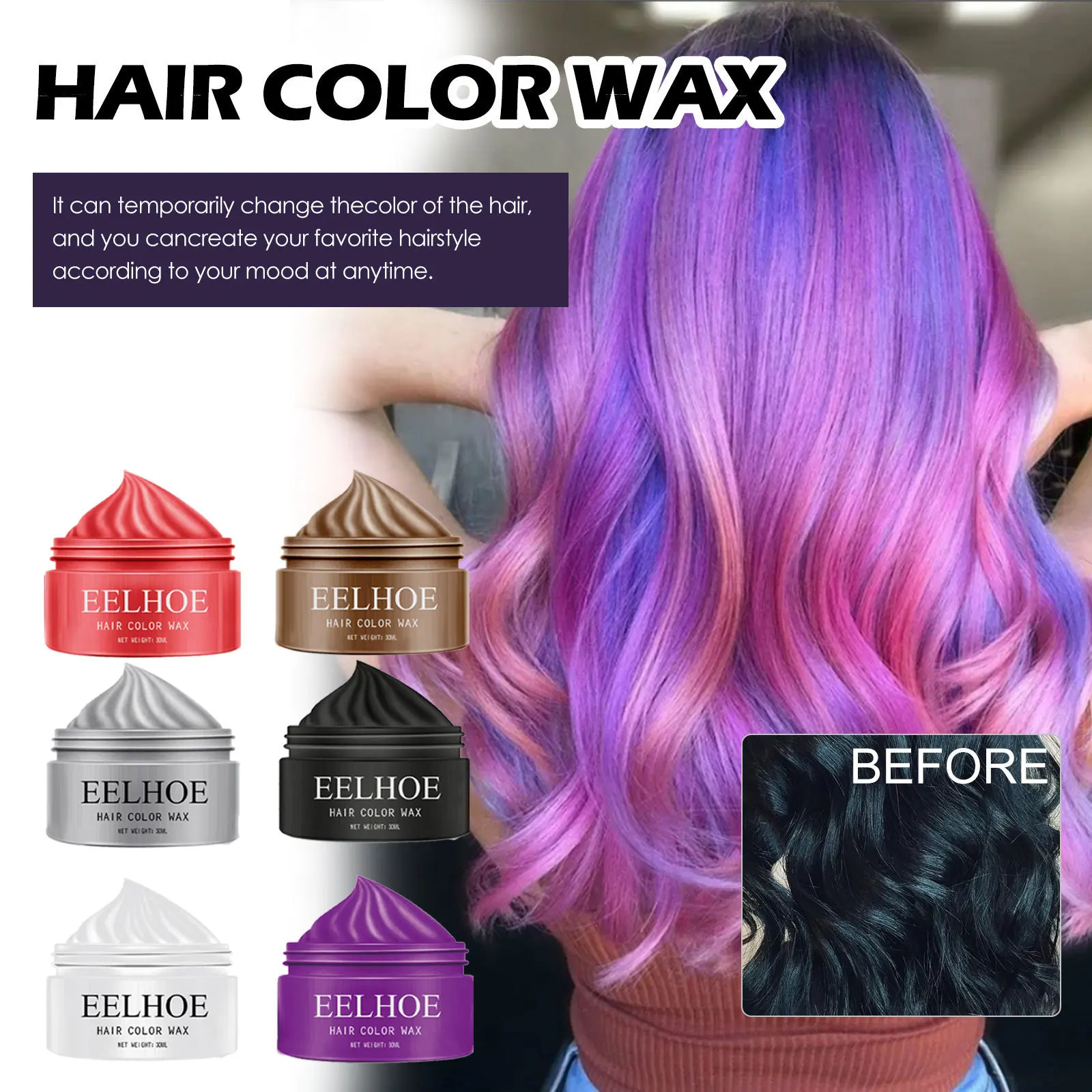 Temporary Hair Color Wax, Styling Hair Mud Pomade, Washable Ash Gray Natural Color One-time, Matte Non-permanent Styling