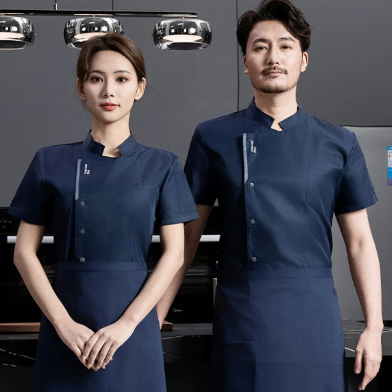 قمصان الشيف المسامية للرجال والنساء بأكمام قصيرة، زي تقديم الطعام في المطاعم والفنادق والمطابخ