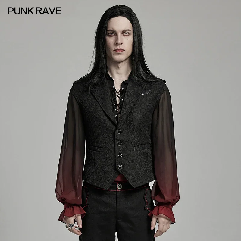 

PUNK RAVE Men's GothicJacquard Asymmetric Vest Creative Bat Wing Contour Design Personality Casual Tops Luxury Gemstone Buttons