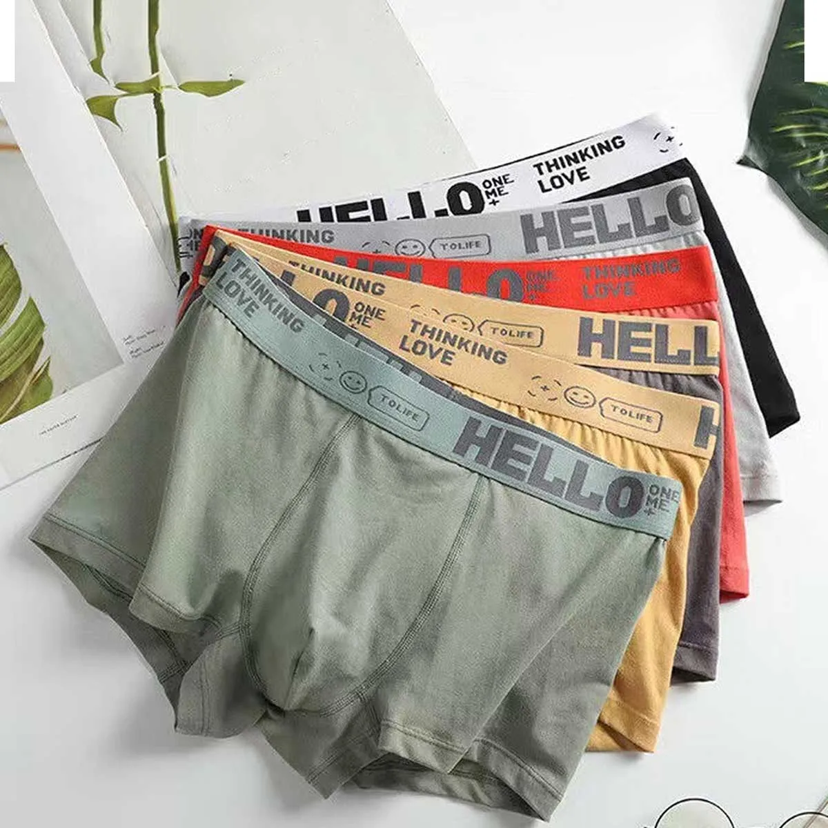 Four sets of men\'s underwear antibacterial boys hello new summer boxers Breathable youth trend boxers