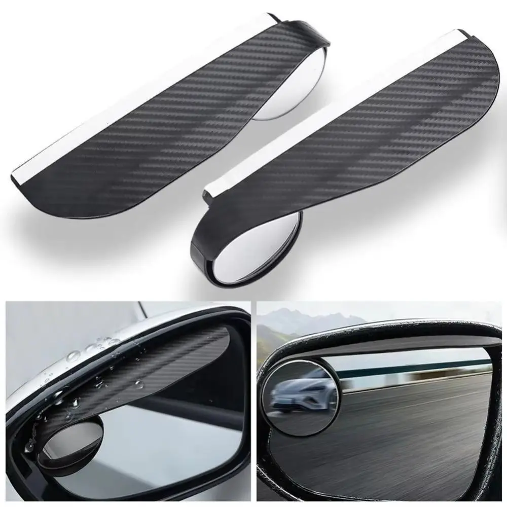 Carbon Fiber Blind Spot Mirror Small Round Mirror 360 Degrees Rearview Mirror Extended Field of View Multi-Function Rain Eyebrow