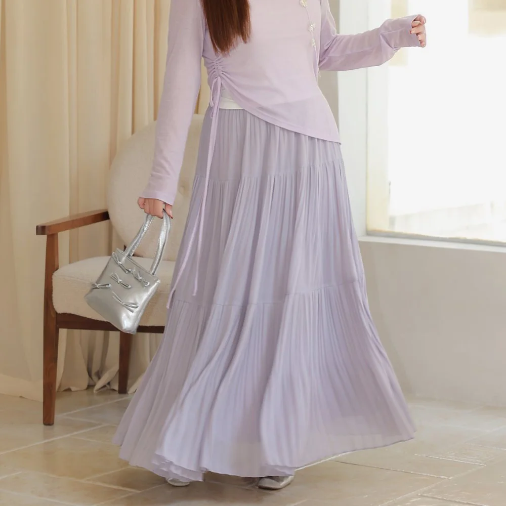 

Женское плиссированное бальное платье больших размеров с высокой талией, длинная шифоновая юбка премиум-класса свободного покроя трапециевидной формы с эфирным фиолетовым цветом