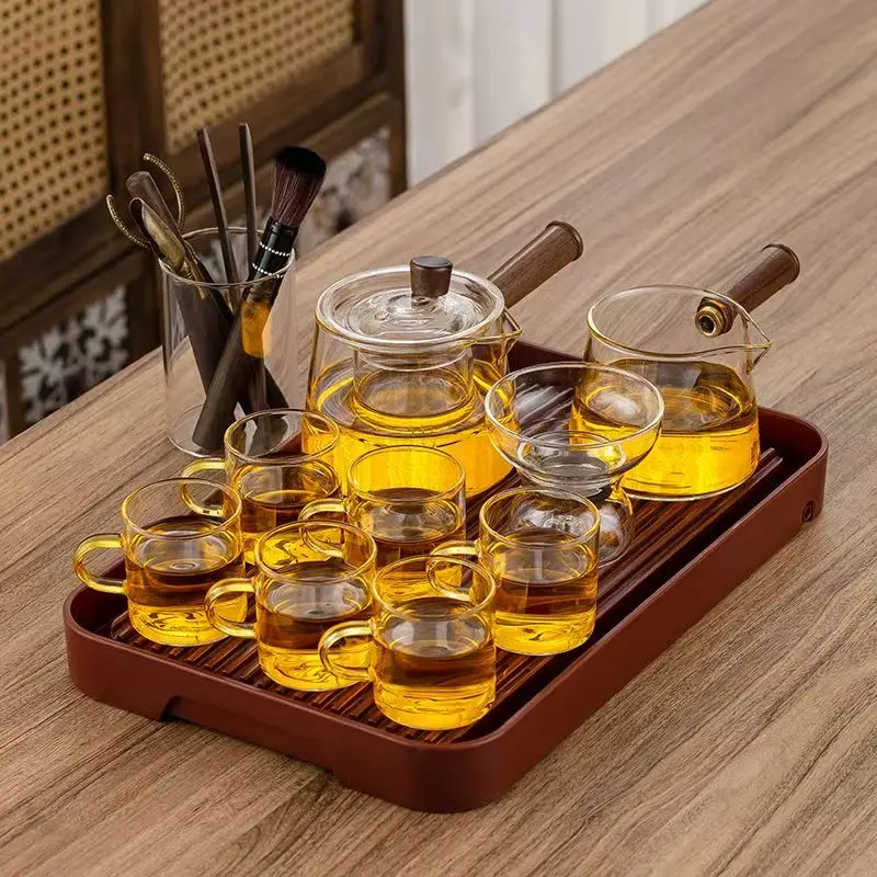 Side Handle Teapot Glass Single Pot Heat-Resistant Wood Handle Filter Household Electric Ceramic Stove Tea Pot Kung Fu Tea Set