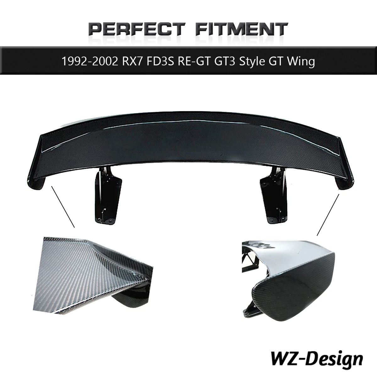 

FD3S Carbon Fiber Rear Wing GT Wing Fit For 1992-2002 RE-GT GT3 Style Modified Racing Rear Spoiler Exterior Accessories