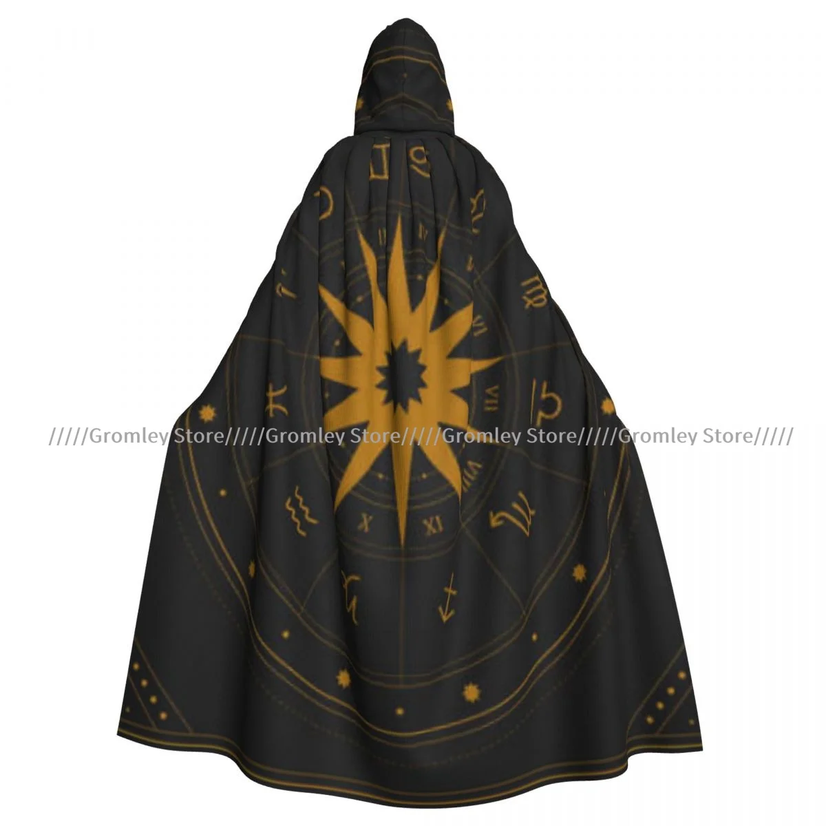 Unisex Halloween Cloak Astrology Wheel With Zodiac Signs Cape Hooded Medieval Costume Witch Wicca Vampire