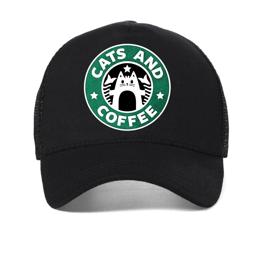 

Cats And Coffee Street Funny baseball cap For Men Fashion Casual Breathable Hip Hop hat outdoor adjustable mesh sun Trucker hats
