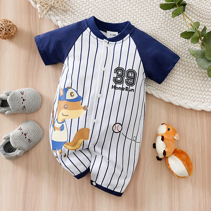 Newborn Baby Baseball Clothes 0 3 6 9 12 Months Boston Cotton Short sleeve Footies Toddler Boy Clothes Kids Jumpsuit Pyjama Bebe