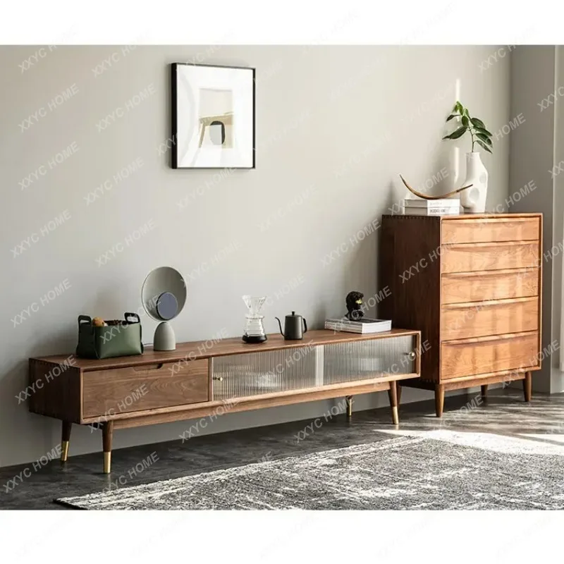 

L black walnut solid wood TV cabinet modern light luxury simple style coffee table combination hall cabinet