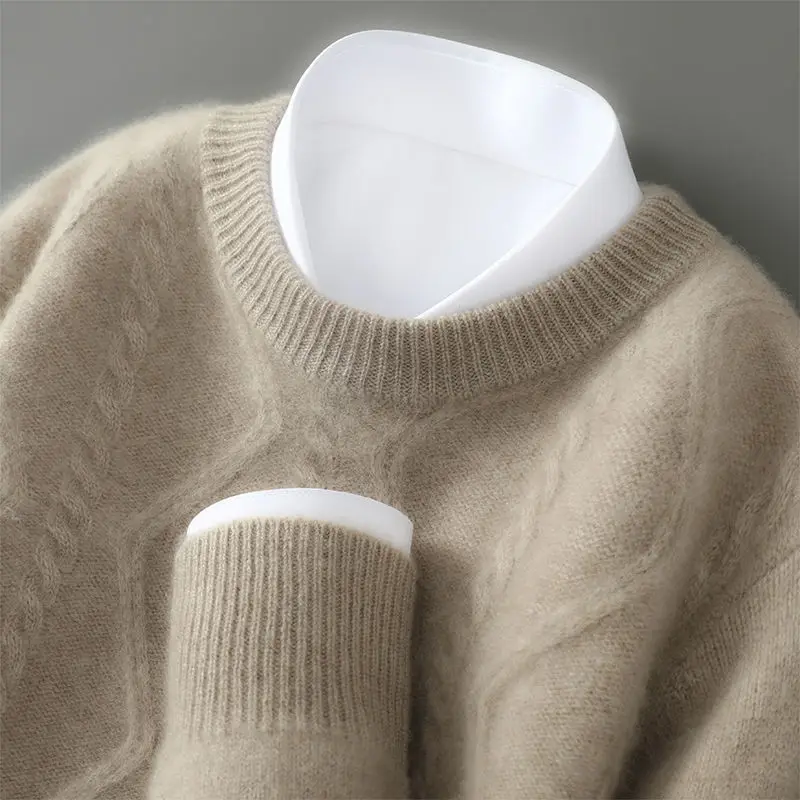 

Wool Sweater Casual Business Sweater Autumn and Winter Loose Thickened New Solid Color Crew Neck Knitted Bottoming Shirt