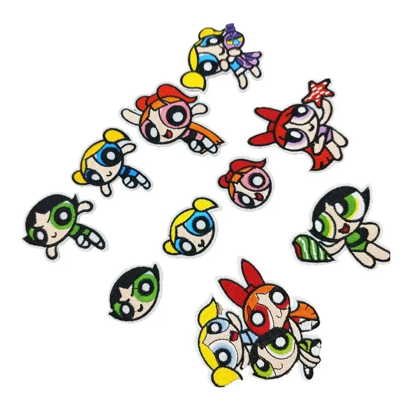 The Powerpuff Girls anime Embroidered Patch on Clothes Jackets Garment Pants Fusible Patches Applique DIY Decoration Accessories