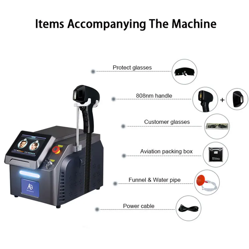 آلة إزالة الشعر بالليزر ديود فعالة 755 808 1064nm تجديد الجلد بالليزر آلة إزالة الشعر الدائم غير مؤلم لجميع ألوان البشرة