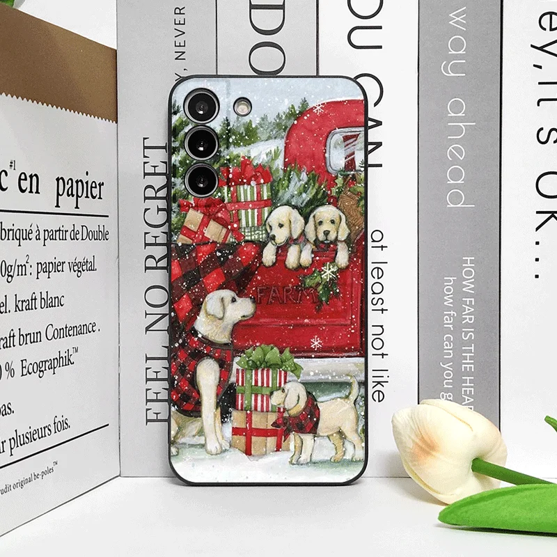 クリスマスのトラックと漫画の犬柄の携帯電話ケース、モトローラモトエッジ50、フュージョン40、30、ネオG34、G24、E14、G75、G85、G54 5G用ソフトカバー