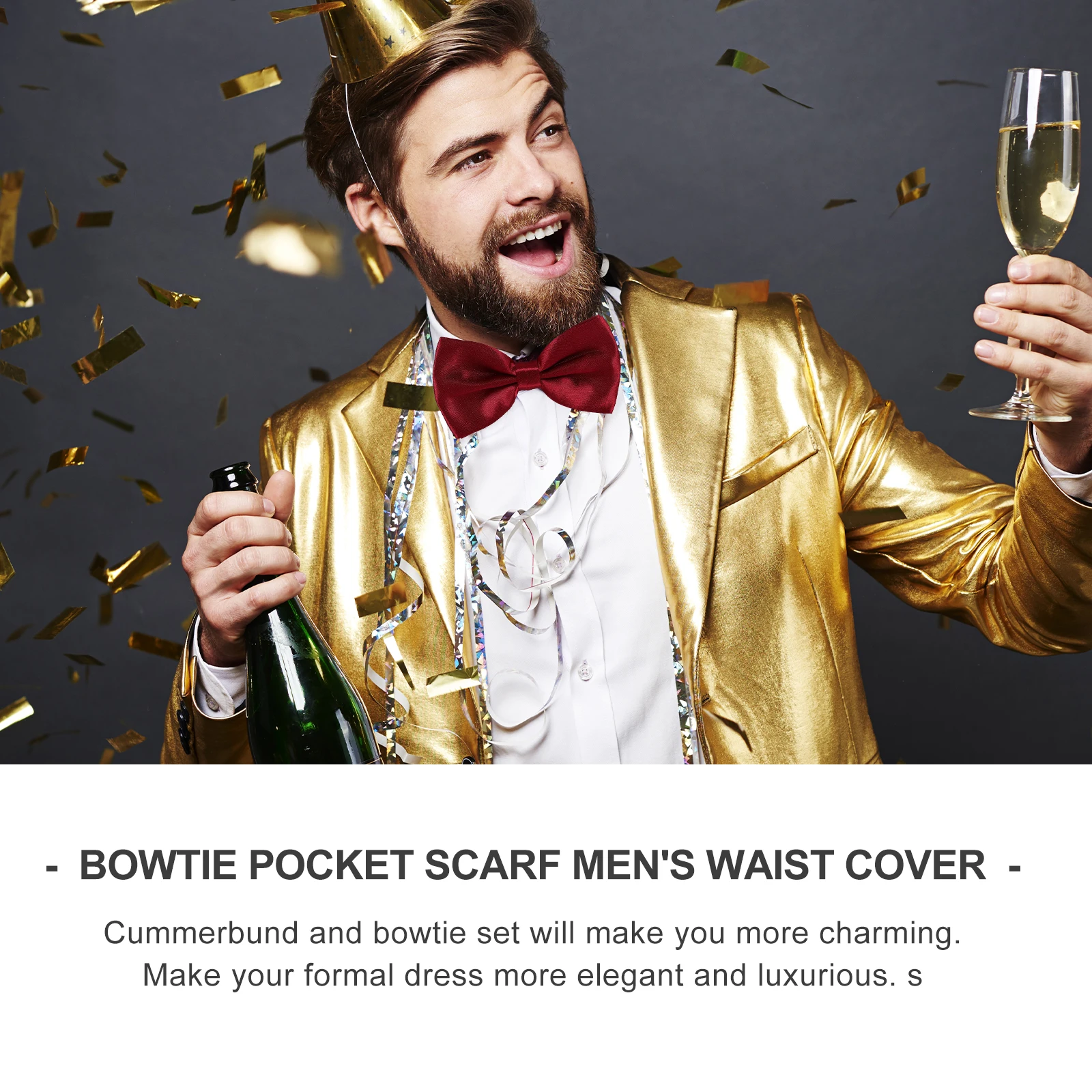 

Shiny Bow Tie Cummerbund Set Men Polyester Smooth Adjustable Tuxedo Prom Party Wedding Accessories