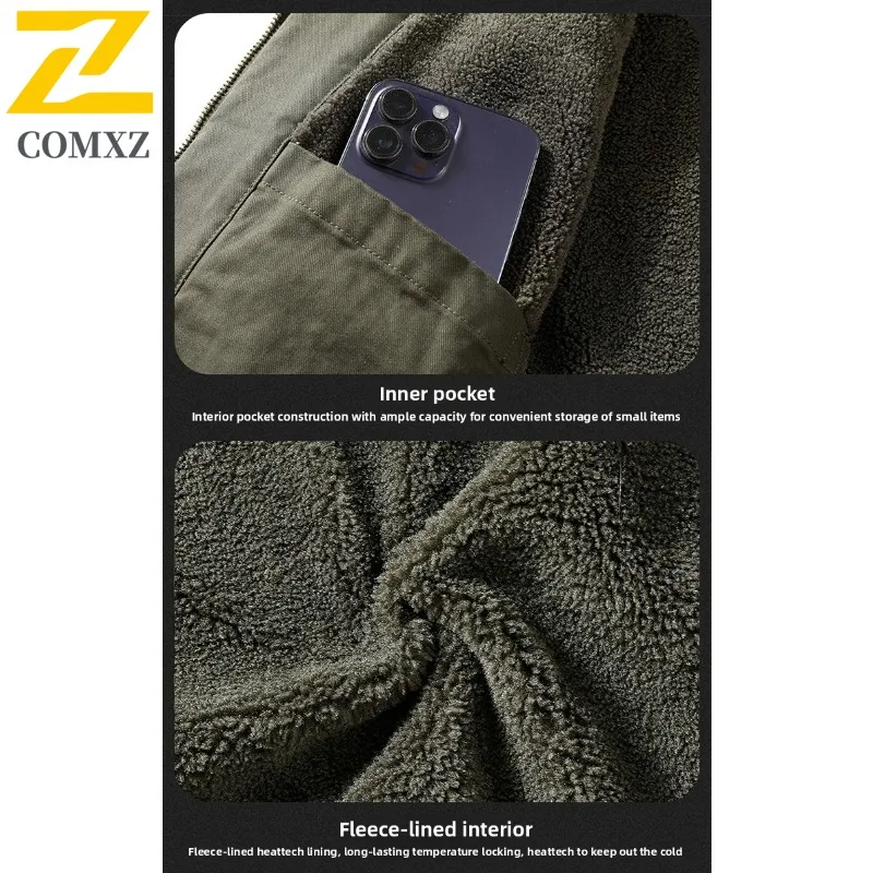 COMXZ الرجال الشتاء سترة بلون صوف الضأن رحلة التخييم الباردة مقاومة السفر سترة اليومية في الهواء الطلق سميكة الدفء جاكيت من الصوف