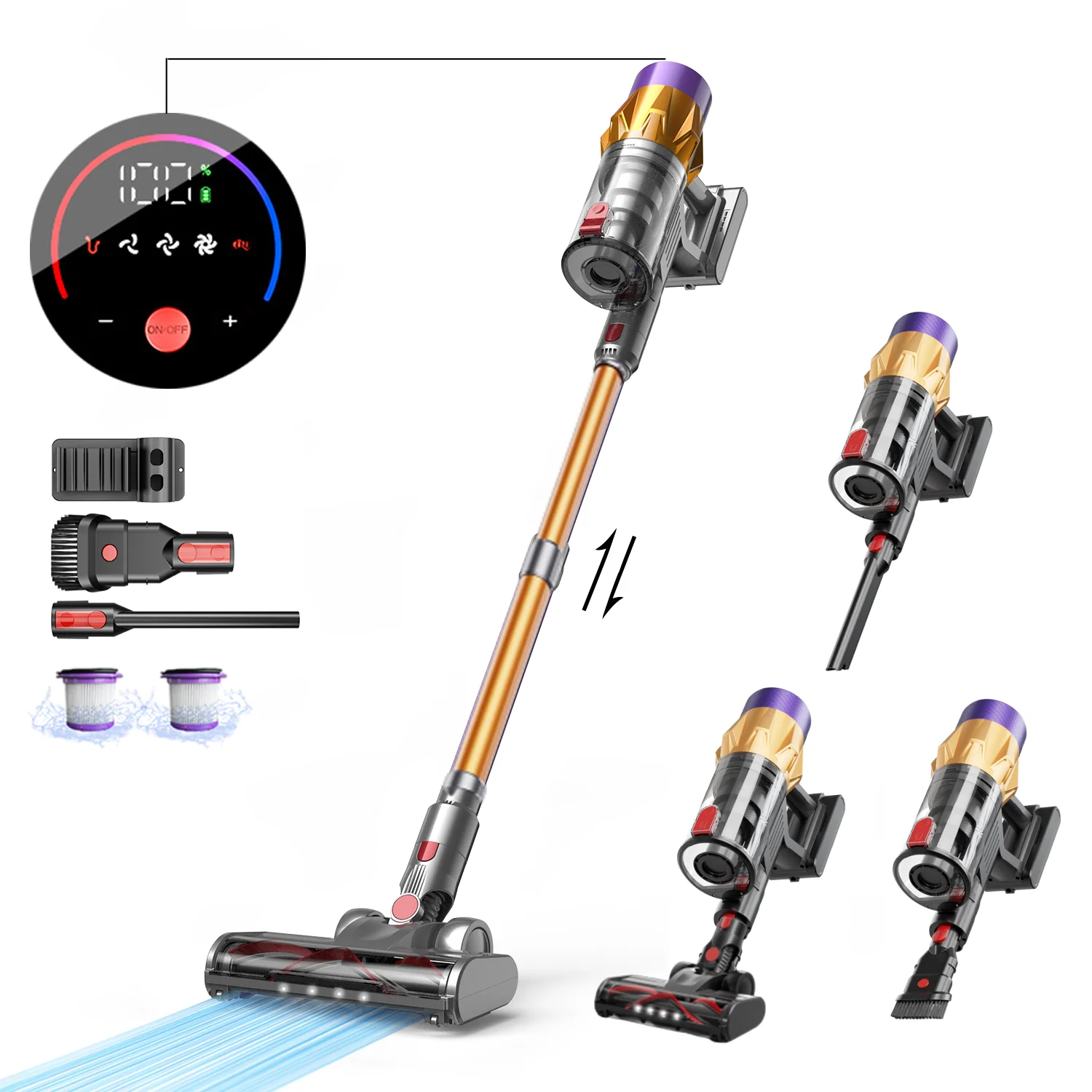 V18 Handheld Vacuum Cleaner 45kPa 550W Power 6 in 1 Cordless Vacuum Cleaner Smart Home LED Display Handheld Sweeper Machine