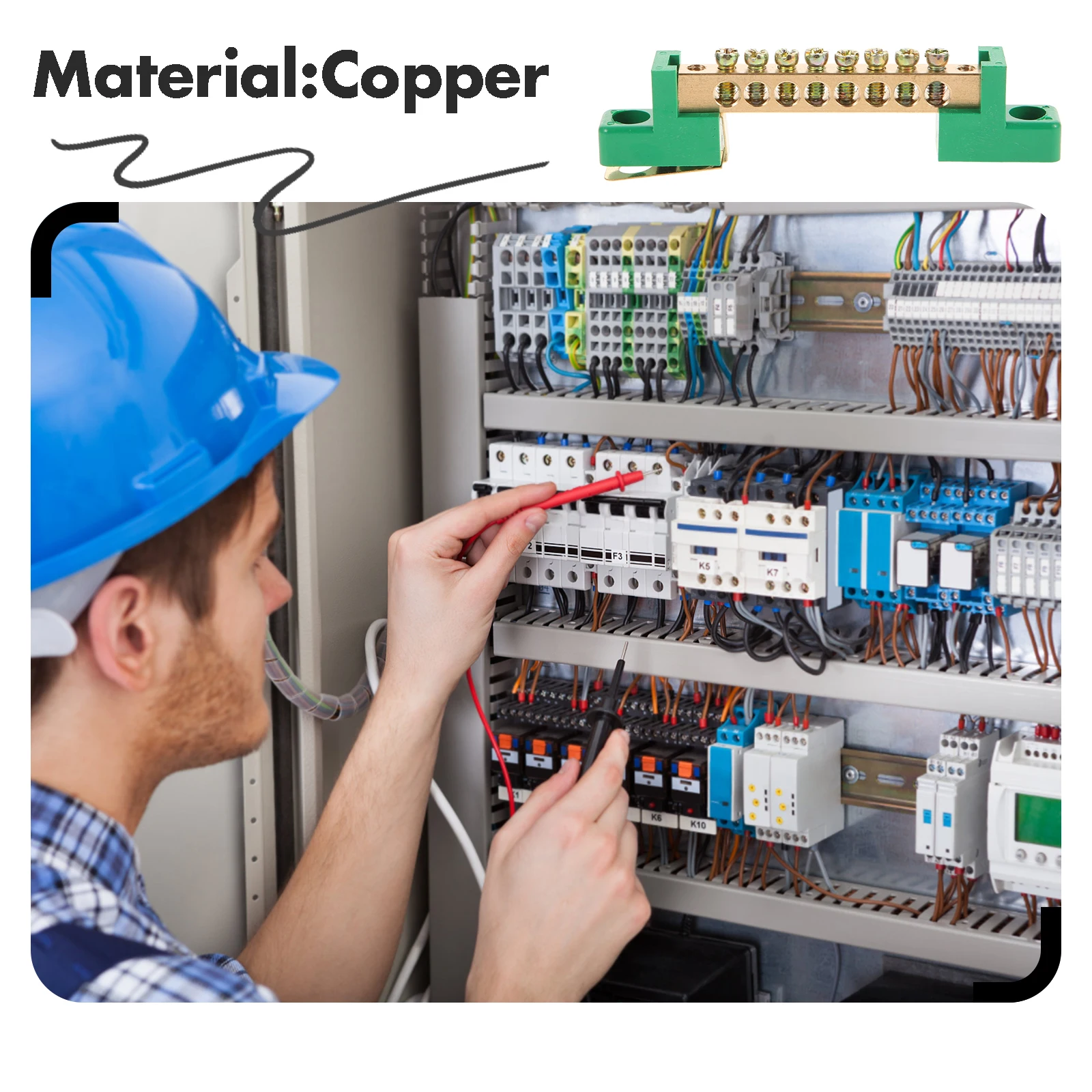

2pcs Copper Strips Terminals Heavy Duty Ground Bar Kit Electrical Grounding Bars 8 Terminal Positions Bus Bar Connection