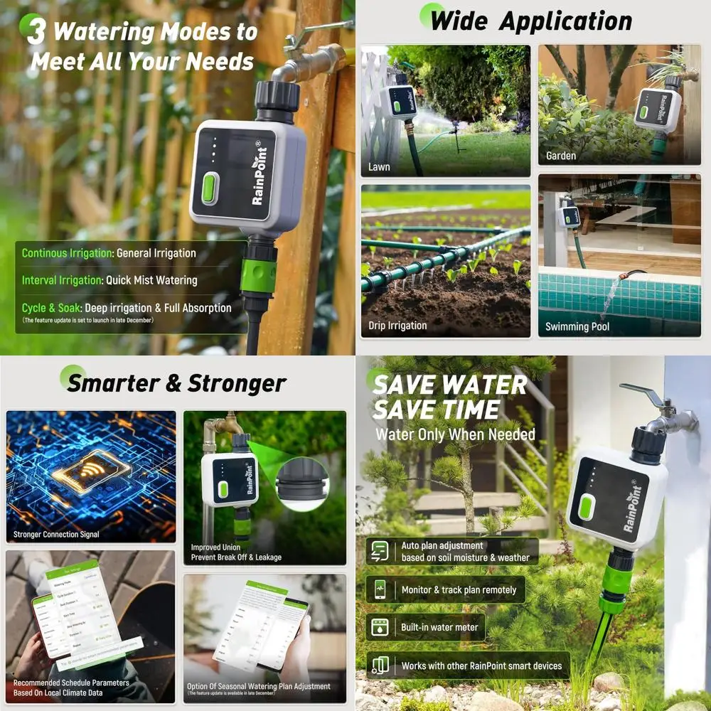 

Wireless Smart Water Timer for Outdoor Irrigation with Hub, Rain Delay, and App Control for Garden Hoses