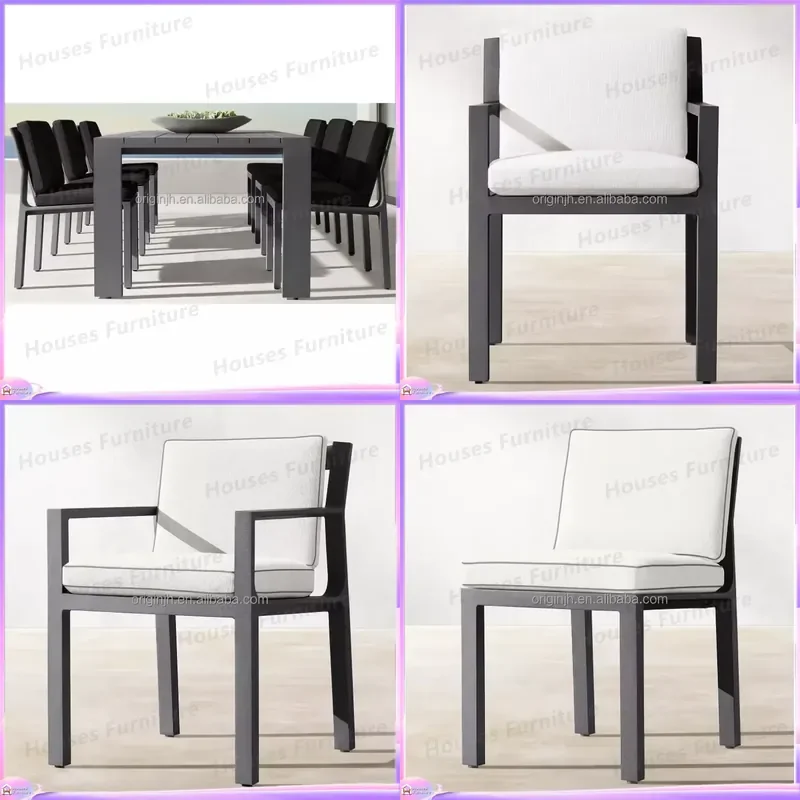 Modern Aluminum Patio Dining Set 8 Chairs Table Outdoor Garden Furniture Comfortable Back Corner Design Weatherproof Deck