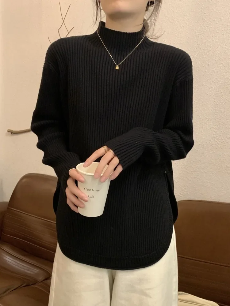 Women Gothic Black Pullover Knitted Sweater Fashion Ladies Long Sleeve Torn Sweater Korean Y2K Vintage Jumper Sweater Top Autumn