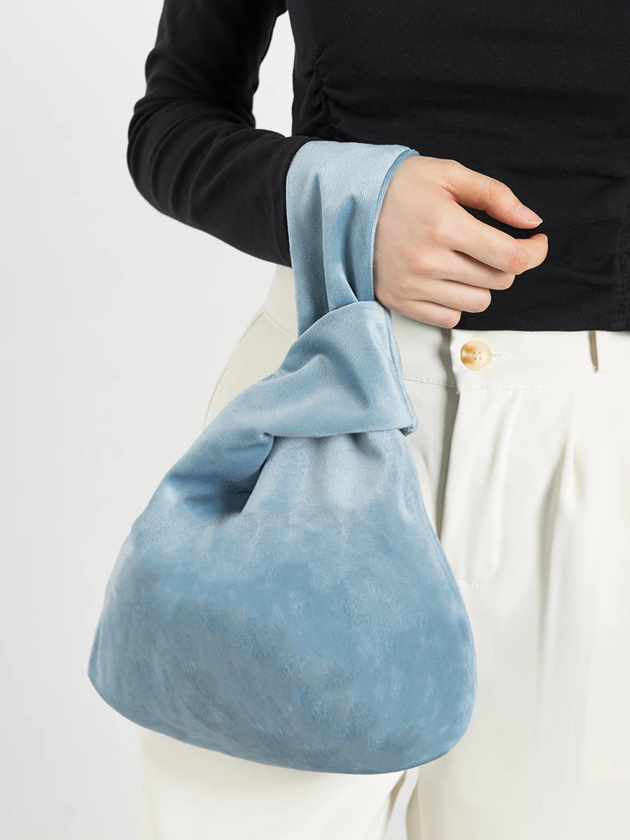 MABULA Marke Kleine Samt Frauen Handgelenk Knoten Geldbörse Japanischen Stilvolle Winter Top Griff Lippenstift Tasche Mode Protable Kupplung