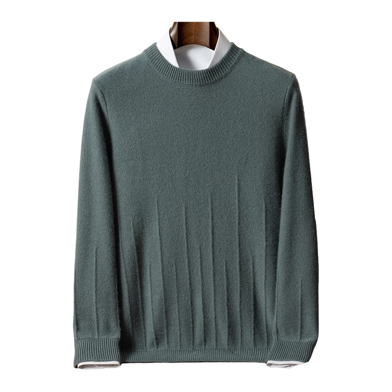 

Мужской свитер из 100% чистого кашемира с круглым вырезом, семь игл, двойная нить, толстый вязаный пуловер, повседневный базовый свитер для верхней одежды