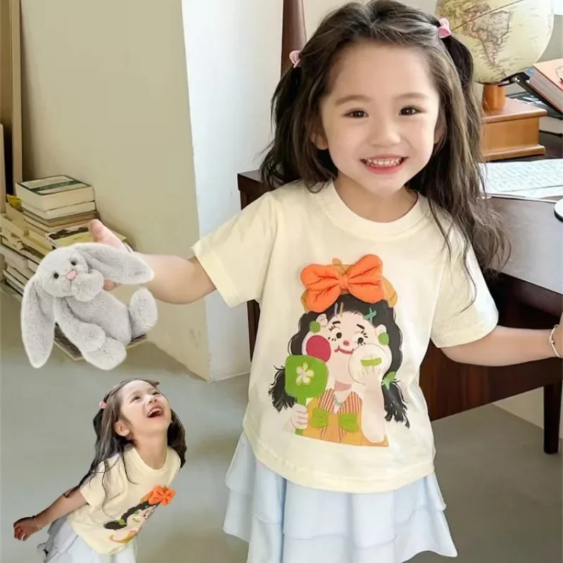 2023 sommer Mode Lose Mädchen Kinder 3D T-shirt Baby Kurzarm Baumwolle Tees Kind Casual Tops Kleinkind Kleidung Mädchen Kleidung