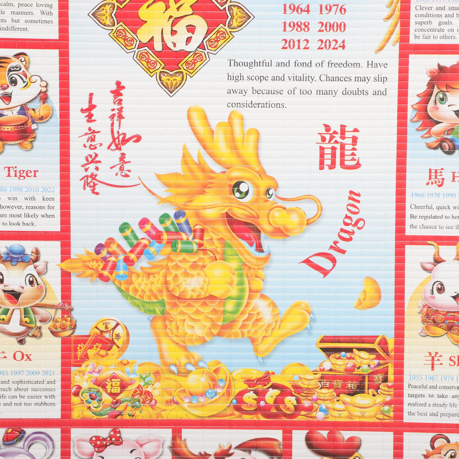 

Thickened Wall 2024 Year Of Dragon Lunar Tearable Home Office Hanging Chinese Style Traditional Monthly Household Decorative