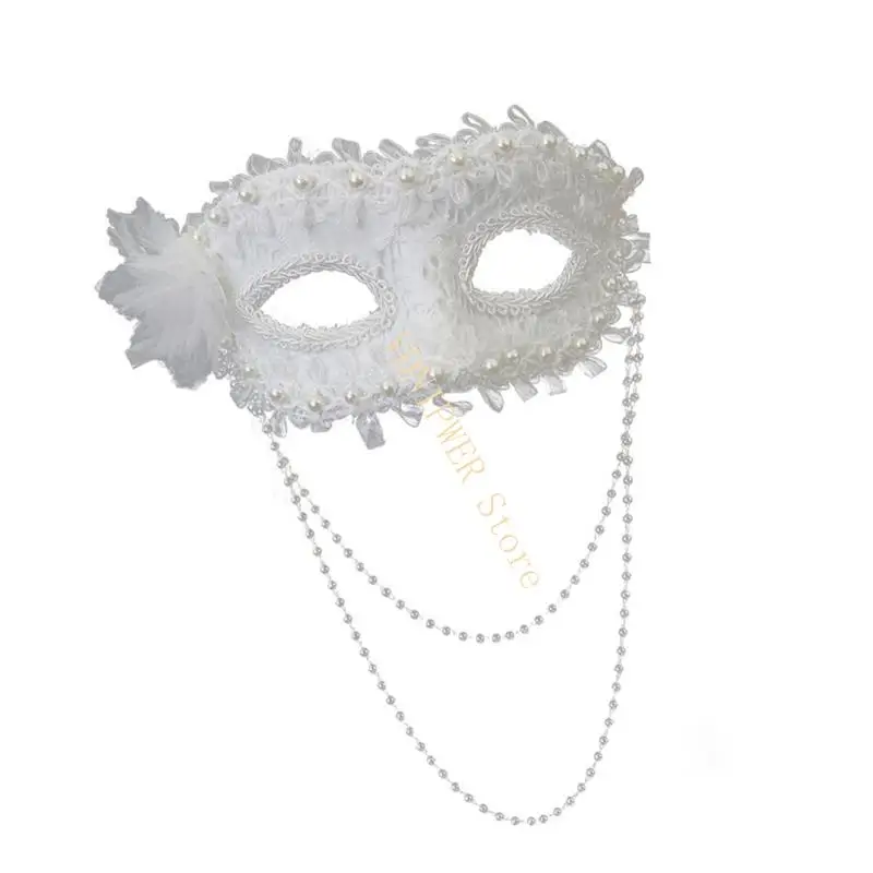 Elegante halfgelaatsmasker met imitatieparels en accenten Comfortabele plastic gezichtsbedekking Perfect voor themafeesten D08E