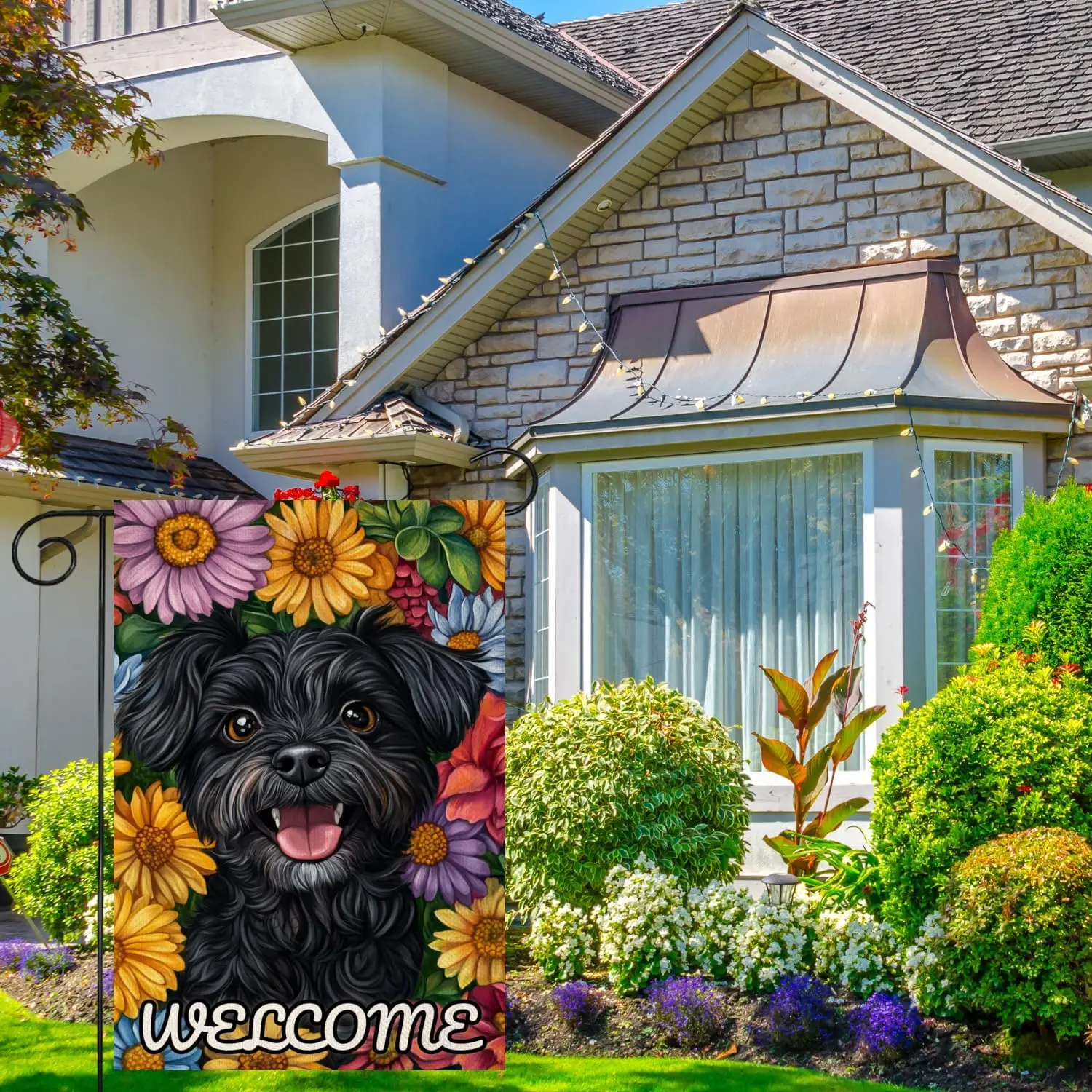 Hello Black Shih Tzu Flowers Decorative Garden Flag, Home Yard Outdoor Decor, Summer Spring Seasonal Small Outside Decoratio zzo
