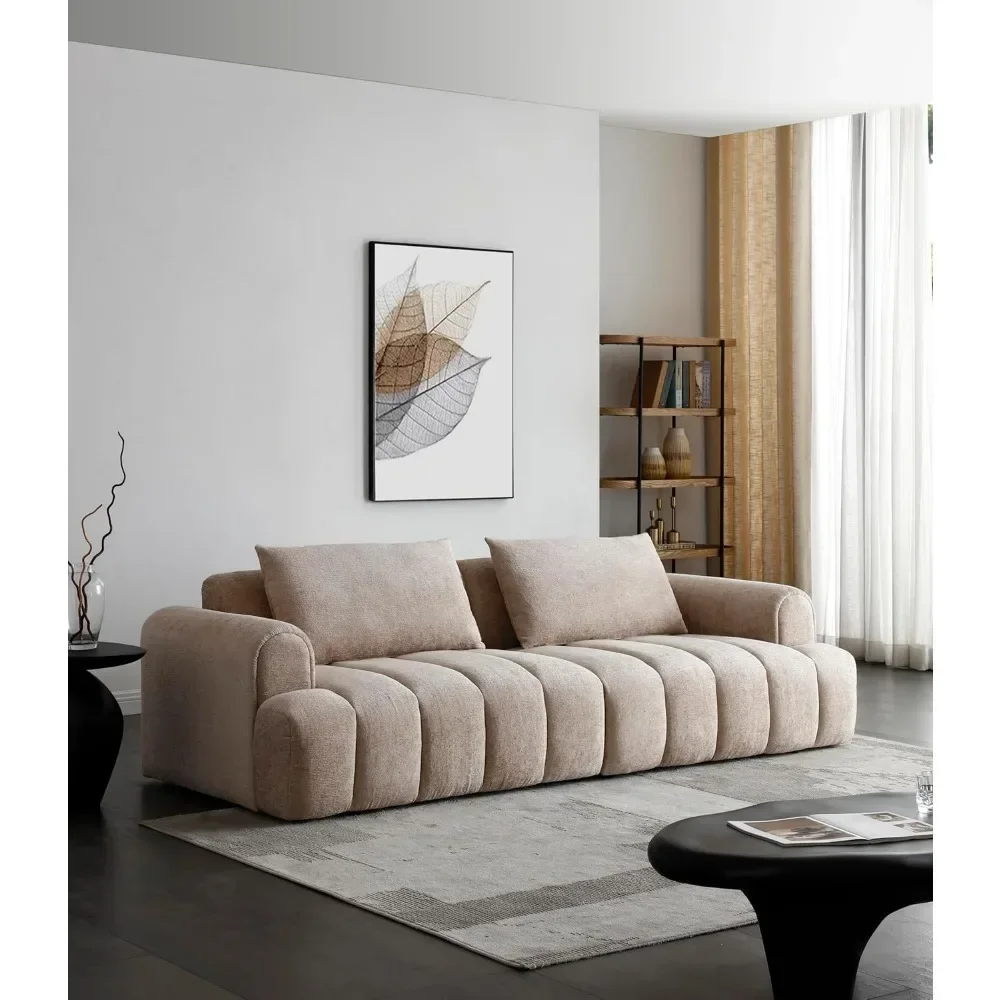 

100" Modular Combination Sofa Modern Minimalist Sofa Sectional Sofa Teddy Velvet Material with 2 Pillows, Large Sofas